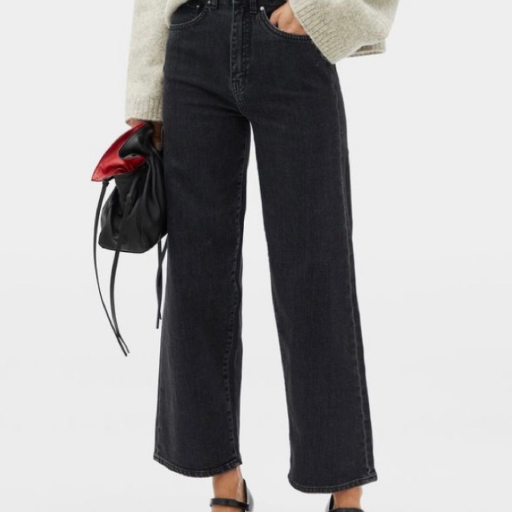 Oak and Fort Washed Black Wide Straight Leg Jeans size 27